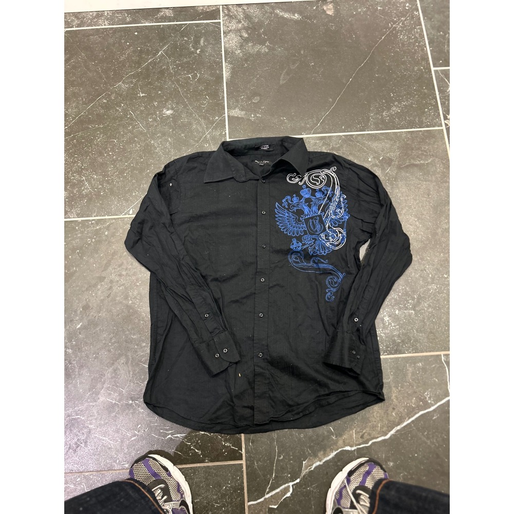 Eighty Eight y2k 2000s Mens Large Black Graphic Button Down Shirt - Picture 1 of 3